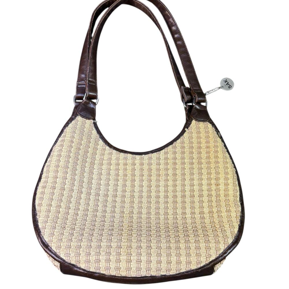 The Sak Tan Woven Crossbody Bag with Dark Brown Trim - Picture 3 of 12